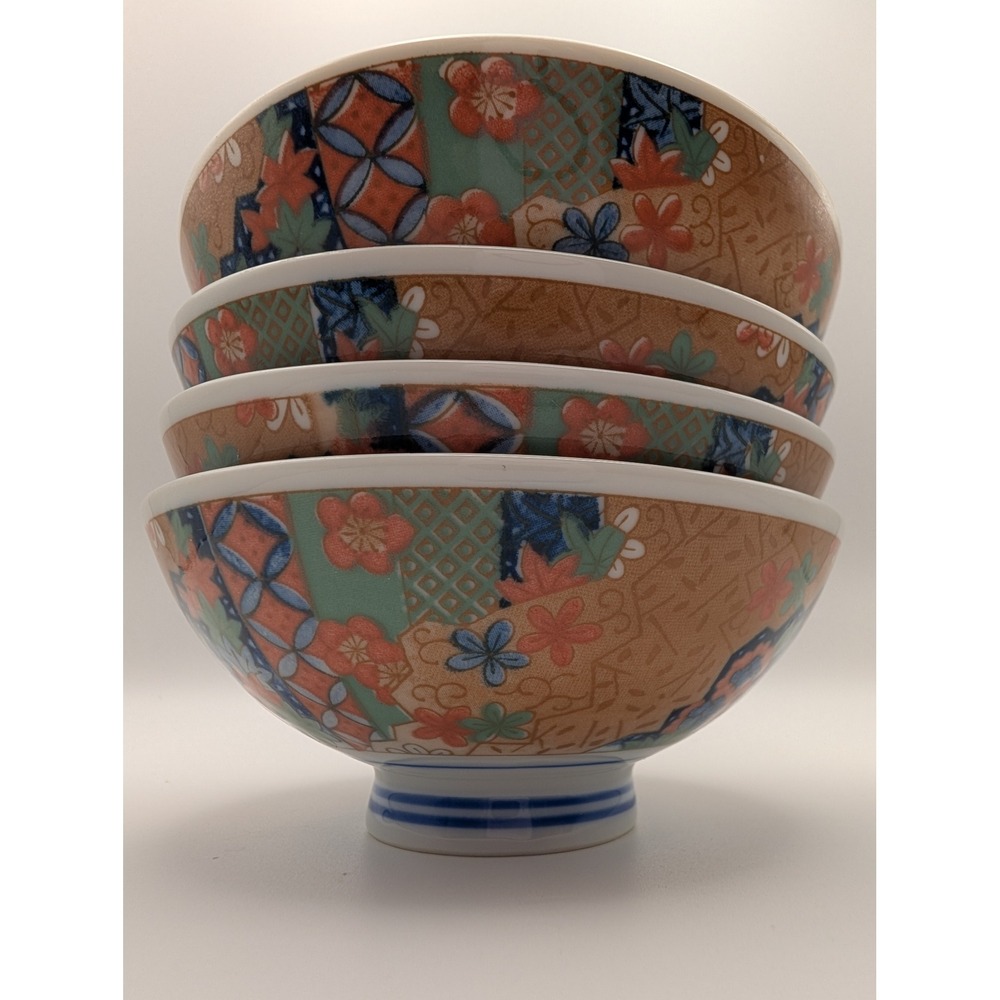 Set of 4 Asian Style‎ Ceramic Rice Bowls Floral Design Small Dishes